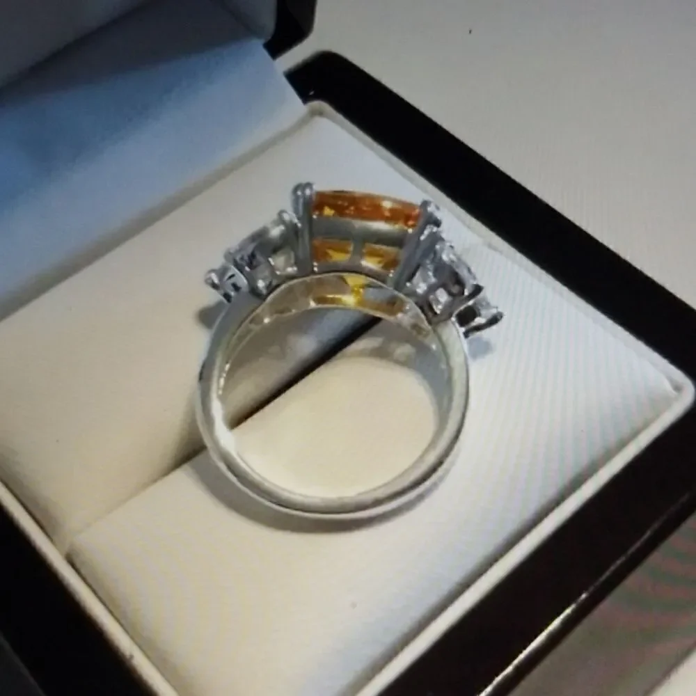 9 Ct. Royal Canary & White Sim Diamond Ring Sz 8